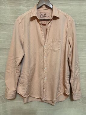 Frank & Eileen Eileen Button-Up Famous Denim Shirt Peach Raw Hem Cotton XL